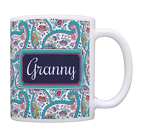 Mother's Day Gift for Granny Birthday Gift 11oz Ceramic Coffee Mug with Handle Paisley