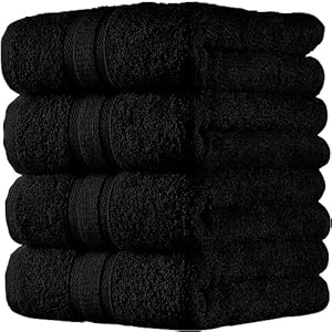 All Design Towels Quick-Dry 4 Pieces Black Hand Towels – Highly Absorbent 100% Turkish Cotton – Perfect Towel for Bathroom, Kitchen, Guests, Pool, Gym, Camp, Travel, College Dorm, Shower
