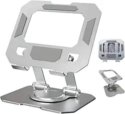 Suporte Premium para Tablet em Aço Carbono, Articulado Ajustável, Base Rotativa 360°, Antiderrapante, Dobrável, Compatível com iPad e Tablets 7" a 13"