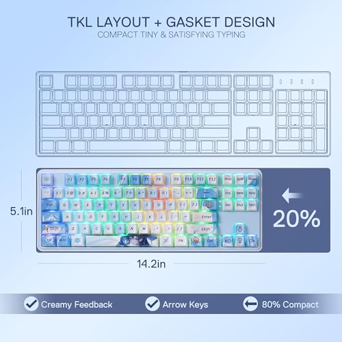 Image of Redragon K707 PRO SE 80% Wireless Gasket RGB Gaming Keyboard, 3-Modes 87 Keys TKL Anime Mechanical Keyboard w /Hot-Swap Socket, Dye-Sub PBT Keycaps & 5-Layer Noise Dampening, Custom Linear Switch