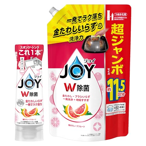 ジョイ 【まとめ買い】 W除菌 食器用洗剤 贅沢グレープフルーツ 逆さボトル 290mL + 詰め替え 超特大ジャンボ 1490mL