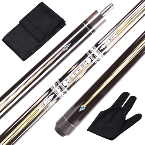 Teekerwang 1/2 Pool Cue Stick - 58 Inch Maple Billiard Pool Stick, Maple Pool Cue Stick Kit, 2-Piece Billiard Pool Cue Stick Set(with Cue Bag & Glove) (White)