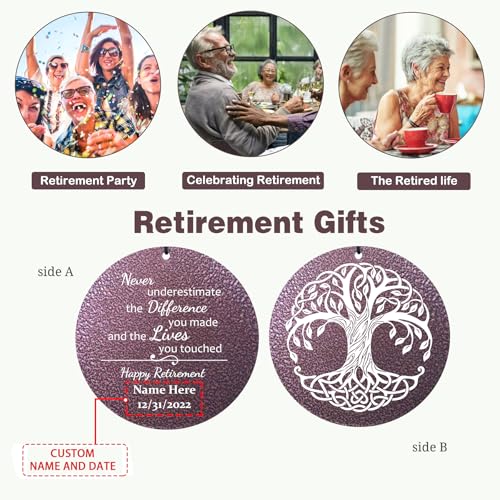 Image of ASTARIN Custom Retirement Wind Chimes for Women Man, Happy Retirement Gift 36 inch Wind Chime for Teacher Coworkers Boss, Personalized Tree of Life Deep Tone Windchime Retiree Gift Ideas