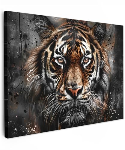 MuchoWow© Impression sur Toile Peinture 40x30 cm Tableau Mural Decoration Salon Reproductions de Tableaux Murale Moderne Tigre - Animaux - Portrait - Luxe -...