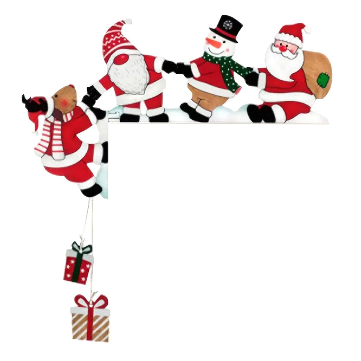 UDSKNV[KSL Xmas Gnome Santa Claus Wooden Door Frame Pendant Corner Decoration Christmas New Year Decorative Props Ornament A