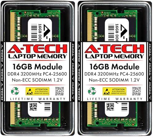 Image of A-Tech 16GB DDR4 3200 MHz SODIMM PC4-25600 (PC4-3200AA) CL22 Non-ECC Laptop RAM Memory Module (Pack of 2)