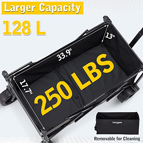 Homgava Foldable Wagon Cart With Big Wheels,Heavy Duty Beach Wagon With Brakes For Sand,Collapsible Folding Wagon Cart For Outdoor Camping Garden Shopping Grocery,Push Pull Utility Wagon,Black #TOP4