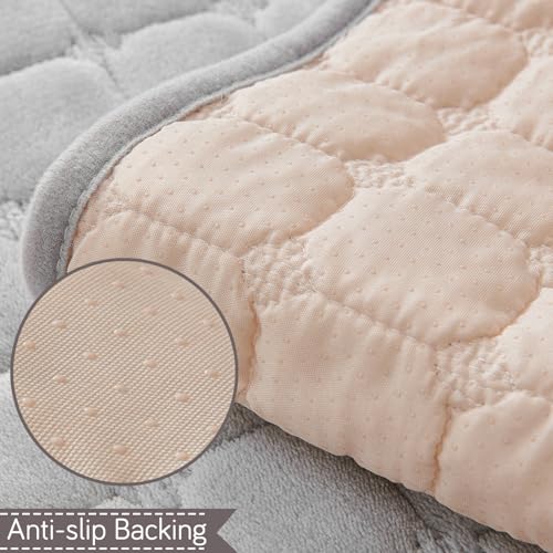 Image of HOKIPO 'BelleLace Series' Sofa Mat for 3 Seater and 2 Seater Sofa | Imperial Milk Velvet Sofa Cover with Lace Design | Cloud Grey (AR-5966+5964-LGRY)