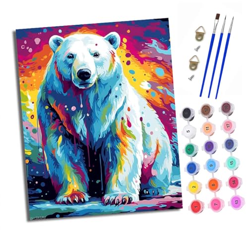 XXHXIE Pintura por números adulta DIY pintada a mano kits de lienzo para principiantes Oso polar estilo inyección de tinta pintura por números pintura por números para decoración del hogar Con marco