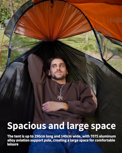Image of Camping Hammock Tent with Mosquito Net and Sunshade, Extra Large for 2 Person, Lightweight Hanging Hammocks Tree Straps, Bivvy Ground Tent for Outside, Hiking, and Travel