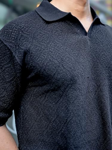 Image of Maniac || Mens || Solid Textured || Polo Neck || 3 /4th Sleeve || Cotton || Oversized Polo T-Shirt