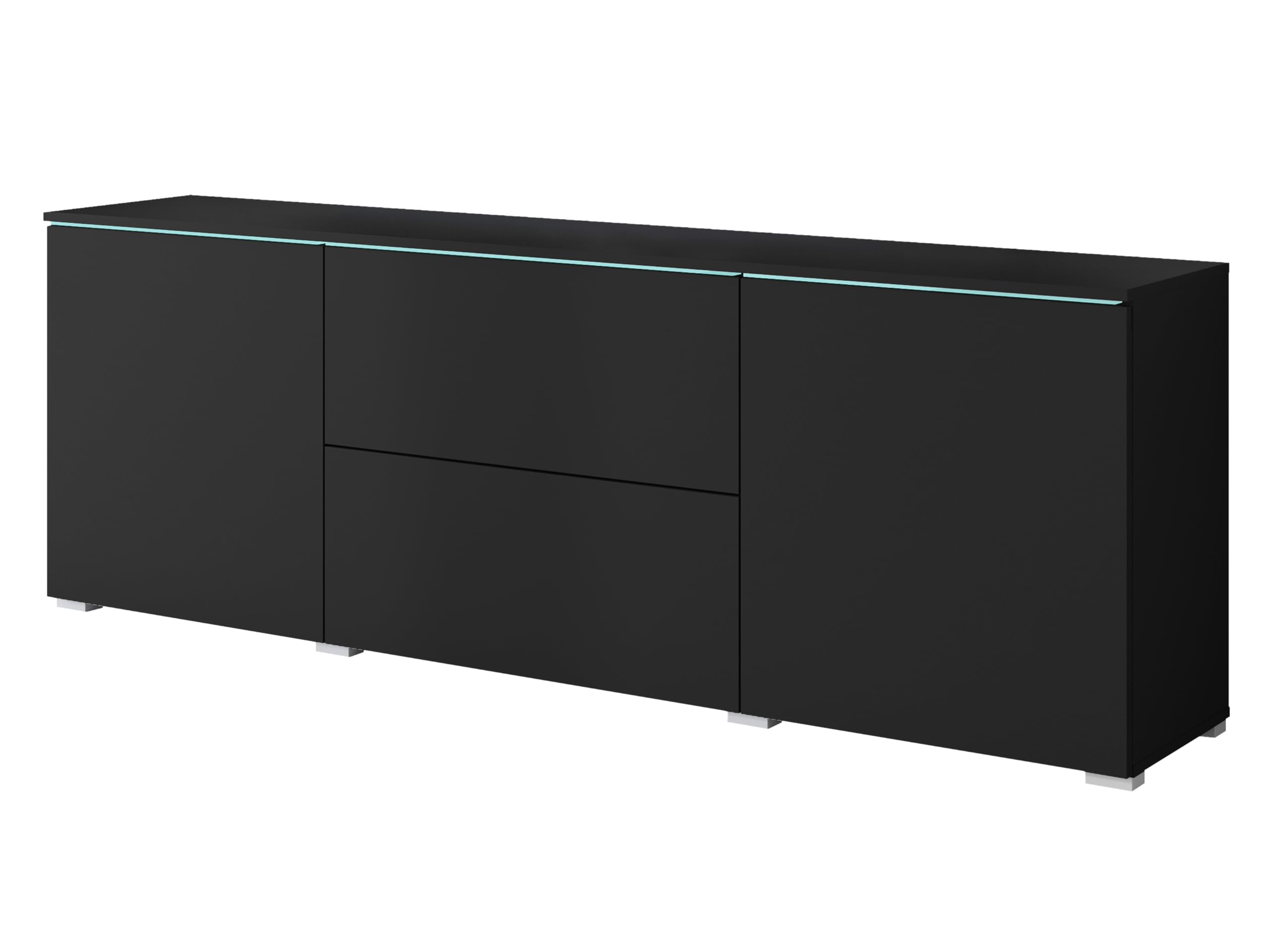 Buffet pour salon Vera 181, meuble TV, 2 portes, 2 tiroirs, éclairage LED en option, armoire de rangement, (LED, noir mat)