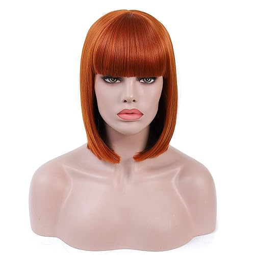 Rosa Star - peluca con flequillo corto de 12 pulgadas pelo recto sintético pelucas para las mujeres peinado estilo Bob