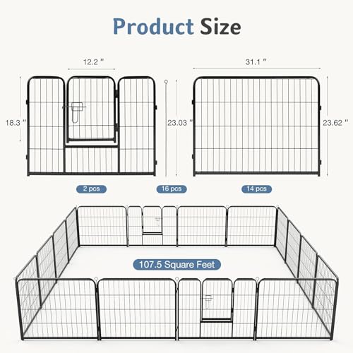 Image of DUMOS Dog Playpen 24 Inch 16 Panels Indoor Outdoor Metal Pet Fence | Foldable Dog Play Pen with Door, Portable Exercise, RV Camping, Puppy Small Dogs