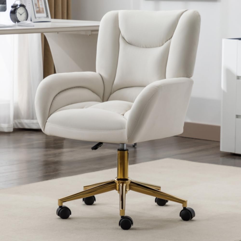 Ergonomic Chair,Fabric 360 Swivel Home Office Chair with Gold Metal Base and Universal Wheel,Accent Armchair for Living Room, Bedroom, Offices