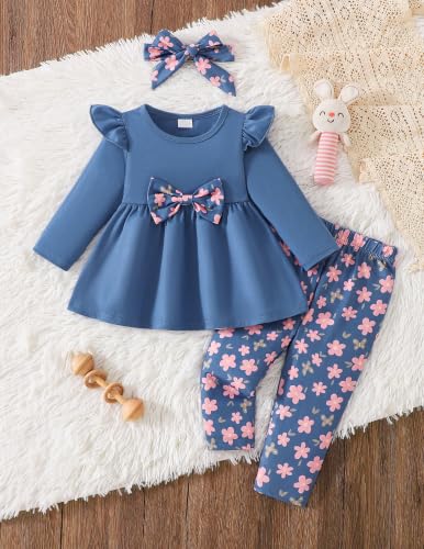 Image of Doresbebe Baby Girl Clothes Toddler Girl Outfits Infant Girl Summer Clothes for Girl Ruffle Shirt Pants+Cute Headband 3PCS