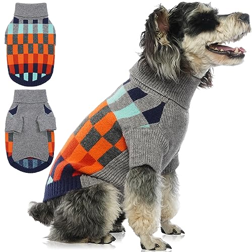 FUAMEY-Small-Dog-SweatersWarm-Dog-Knitwear-Dog-Winter-Sweater-Pet-Turtleneck-Sweater-Pet-Apparel-Puppy-Sweater-for-Small-Medium-Dogs-Christmas-SweaterBulldog-SchnauzerYorkie-Grey-Orange-S