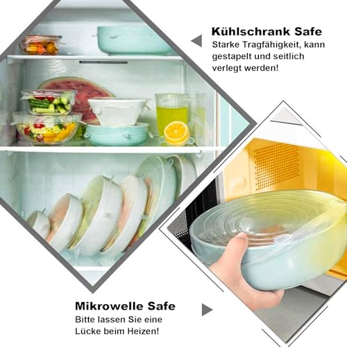 HSYTEK 6 Stück Silikondeckel Dehnbar, Wiederverwendbar Silikon Deckel Universal Dehnbar, 6 verschiedene Größen Silikon Deckel, Joghurt Deckel, Deckel für Joghurtbecher, für Schüsseln, Becher, Dosen