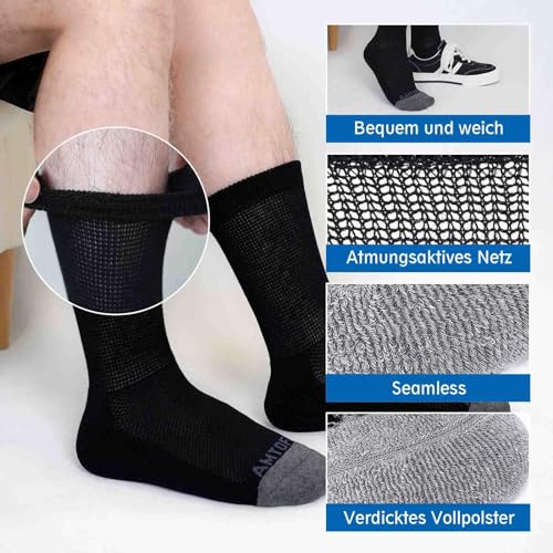 LOFIR Diabetiker Baumwolle Socken Herren: Gesundheitssocken mit Extra Weiter Bund Ohne Gummi Ohne Naht Venenfreundliche Socken mit bequemer gepolsterter Sohle für Herren Schwarz 4 Paare Größe 47-50 5