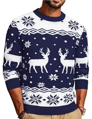 Demegimi Jersey de Navidad Hombre Invierno Suéter de Navidad Cuello Redondo Christmas Jumper Hombre Manga Larga S-XXL