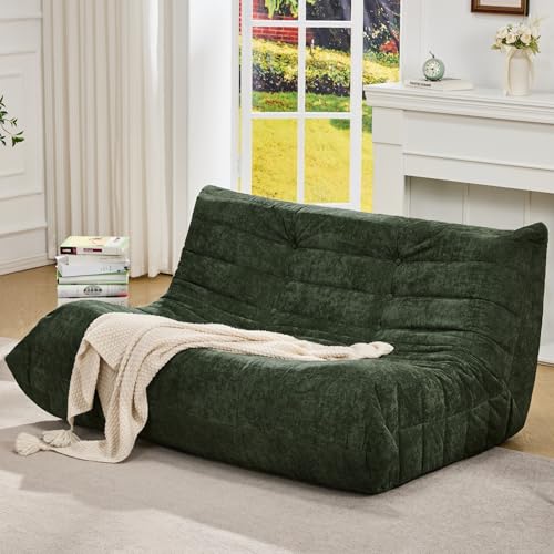Image of Hobestluk Large Bean Bag Chair Faux Fur BeanBag Couch for Living Room | Green Chenille, Loveseat,Ergonomic Design,Memory Foam,Anti-slip Bottom,No Assembly Required,Decorative Style for Living Room