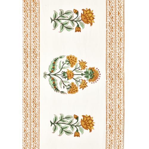 Image of BLOCKS OF INDIA Hand Block Printed Cotton Table Runner, Mat and Napkin Set for Center /Dining Table