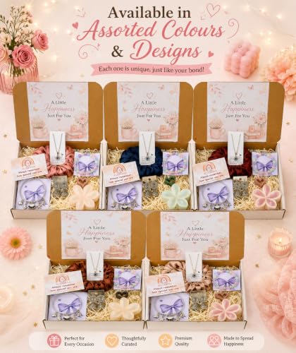 Image of Mei & More Birthday Gift Combo for Girls & Women - Scrunchie, Bow Hair Claw, Flower Clip, Beaded Charm Bracelet & Korean Pearl Earrings | 8-Piece Fashion Jewelry & Hair Accessory Gift Set for Women & Girls, Random Colours & Designs