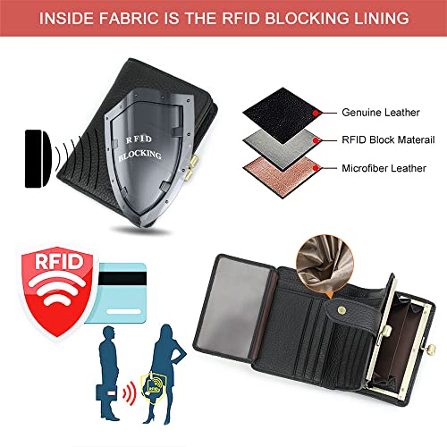 CONTACTS Full Grain Leather Kiss Lock Wallet for Women Coin Pocket Kiss Clasp Purse Small Card Holder Bifold Rfid Wallet (Black)3