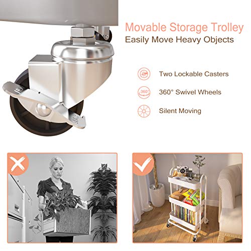 SNTD 3-Tier Rolling Utility Cart with Wheels Storage Shelves Trolley Service Cart for Bathroom Kitchen Office White