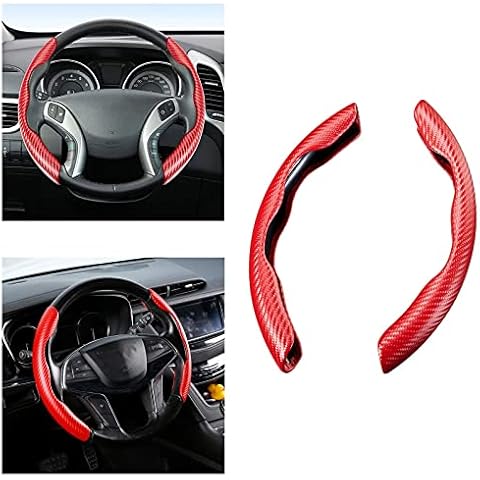 Universal Carbon Fiber Steering Wheel Cover,2 Pack Car Steering Wheel Covers,Carbon Fiber Anti-Skid Segmented Car Steering Wheel Protector for Auto/Truck/SUV/Van Steering Wheels Accessories Red Cover