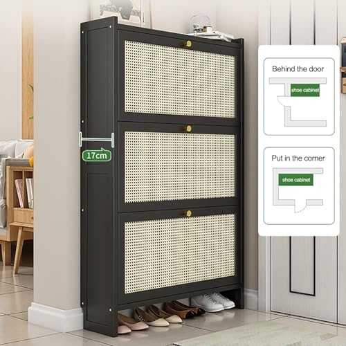 Shoe Storage Cabinet Cabinets Hallway Slim Cupboard Cupboards Hallways Slimline，Slim Woo Shoe Cabinet Freestanding with Hid Stylish Doors for Entryway & Hallway Space Saving Shoe Rack Modern