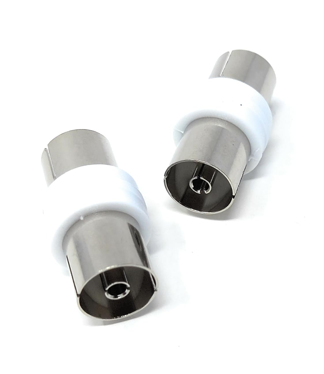 DRUT 2pcs. TV Aerial RF Lead Coupler Female to Female Socket Coaxial Connector, Coaxial Cable Adapter, Gender Changer (White Nickel) - Image 3