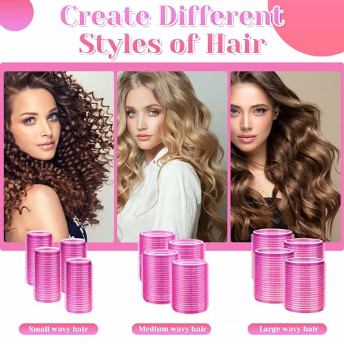 Image of VIEWS Hair Curlers Rollers, 8 Pcs Set with 4Pcs Small & 4Pcs Medium Hair Rollers Self Grip Holding Curlers with 8Pcs Stainless Steel Duckbill Clips for Long Medium Thick Hair Volume (Pink)