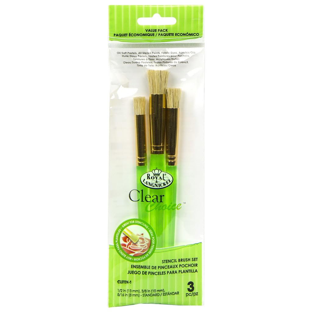 Royal and Langnickel Clear Choice Stencil Brush Set 3 Pieces - Standards 1/2 inch, 3/8 inch, 5/16 inch