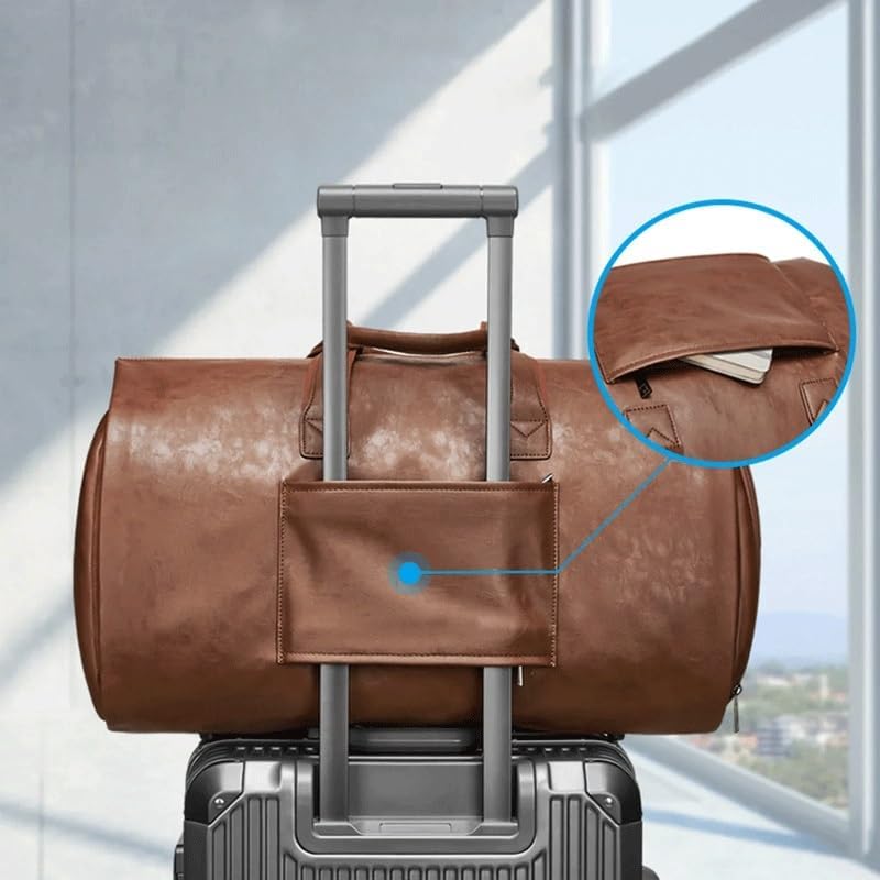 JSEIAJB Leather Duffle Bag Adjustable Strap Shoulder Handbag Waterproof Extra Large Weekender Bag with Shoes Compartment3