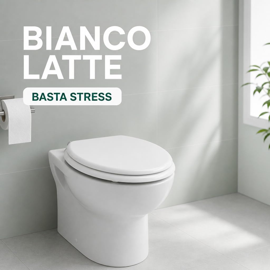 Copriwater Universale MDF Bianco 43x36 cm – Tavoletta WC in Legno MDF, Sedile WC Robusto con Cerniere Cromate, Asse WC Ovale Compatibile, Coperchio Water Resistente