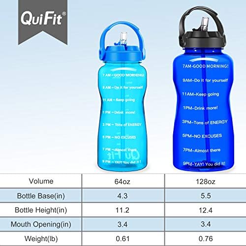 QuiFit Half Gallon Water Bottle - with Straw & Time Marker BPA Free 64 oz Large Motivational Water Jug Leak-Proof Durable for Fitness Outdoor Enthusiasts(Light Blue,64 oz) — view 6