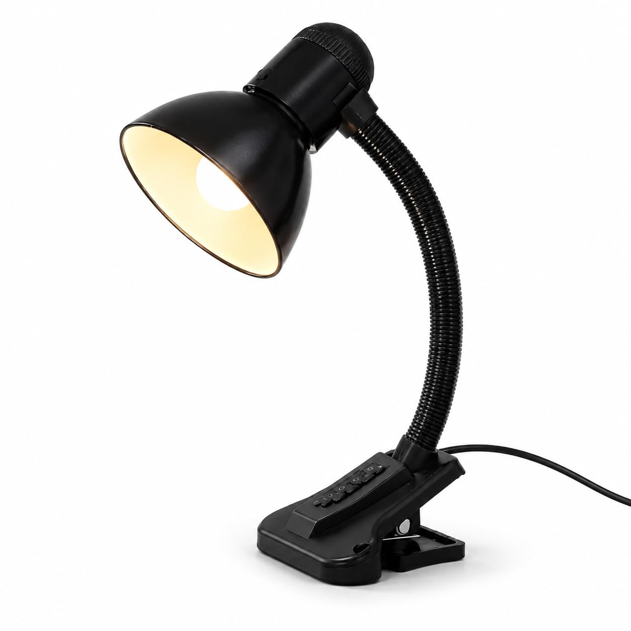 XAVRO LED Desk Lamp Clip On Reading Light, 40W Adjustable Flexible Arm Clamp Table Lamp with E27 Bulb Socket, Modern Study Lamp for Office Bedroom Home Workspace and Bedside Use Black