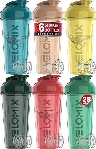 Image of VELOMIX -6 PACK- 28 oz Protein Shaker Bottle for Protein Mixes - 6x Wire Whisk | Leak Proof Shaker Cups for Protein Shakes | Protein Shaker Bottle Pack | Protein Shake Cup (Hawai Shadows)