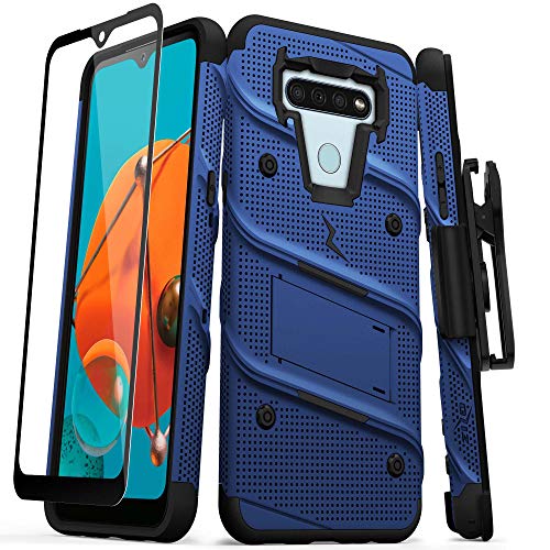 ZIZO Bolt Series for LG K51 LG Reflect Case with Screen Protector Kickstand Holster Lanyard - Blue & Black