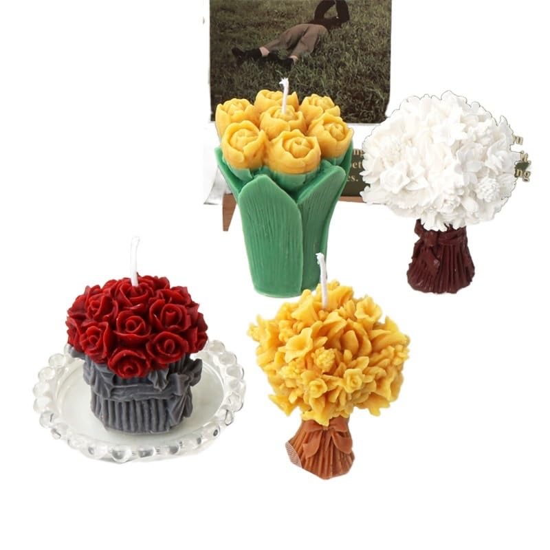 3D Rose Bouquet Bougie Silicone Moule Table Décoration Pivoine Floral Bouquet Pilier Silicone Moule De Luxe Unique Cadeau De Mariage(Rose Bouquet Mold)