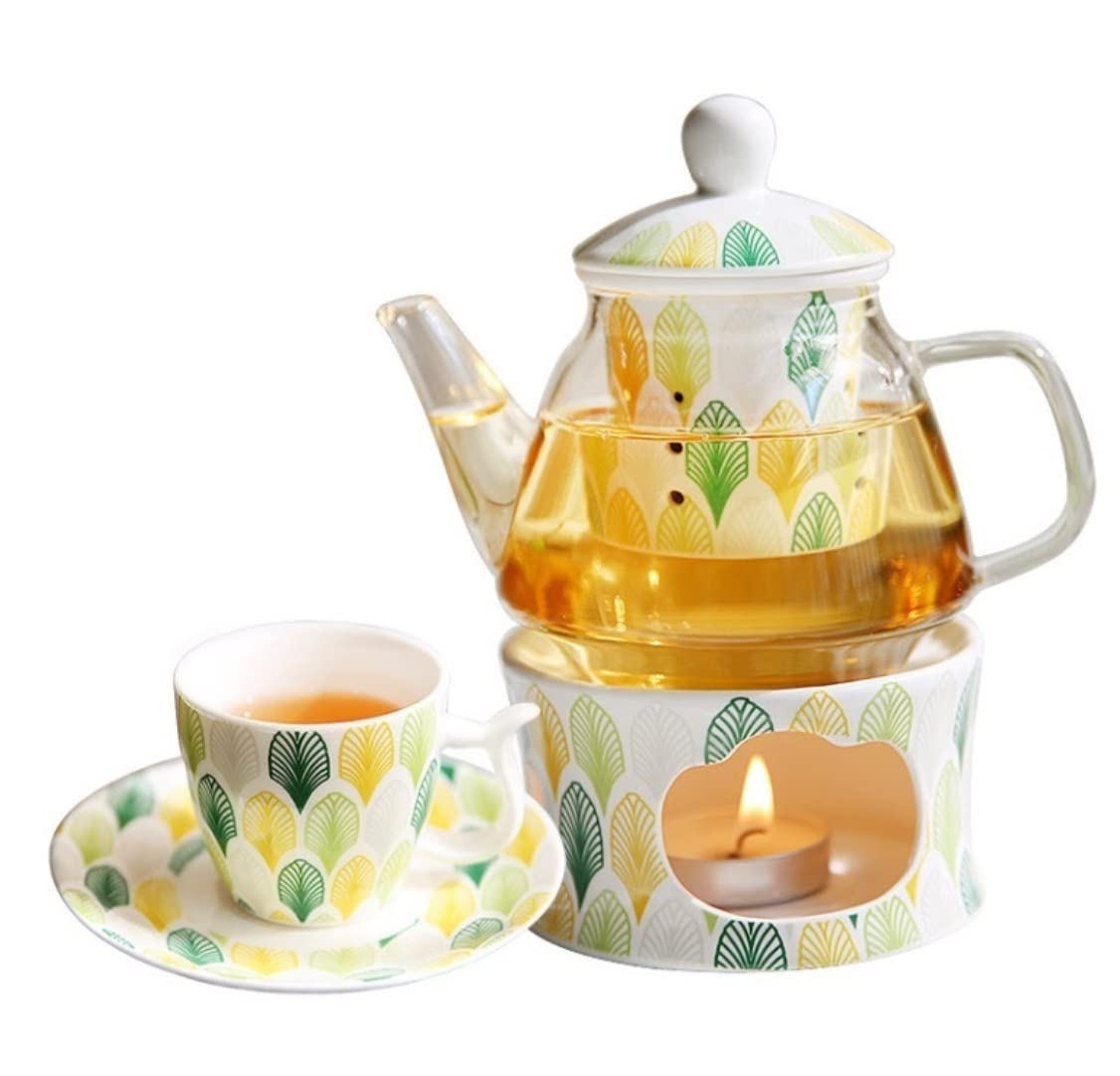 Zestaw do Herbaty Urodziny 6-częściowy Ceramiczny Zestaw Do Herbaty Europejskie Popołudniowe Filiżanki I Spodki Z Podgrzewaczem Świec Porcelanowy Kwiatowej Ukończenie