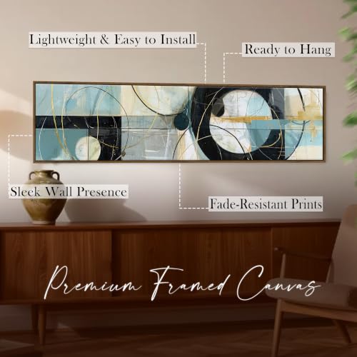 Image of Large Canvas Painting Panel Framed Wall Painting Geometric Circle Abstract Black Framed Luxury Paintings for Home Decoration, Living room, Bedroom and Office Decor (Black, 13x47 Inch)
