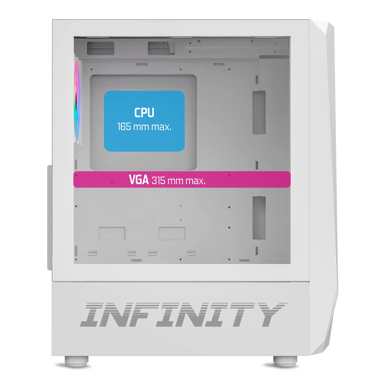 Spirit Of Gamer - INFINITY ARTIC | Case PC Gaming ATX Bianco | Case Mid Tower RGB con Pareti Laterali in Vetro Temperato | Compatibile con ATX, Micro ATX, ITX | 2 Ventole per PC da 120 mm con 1 ARGB