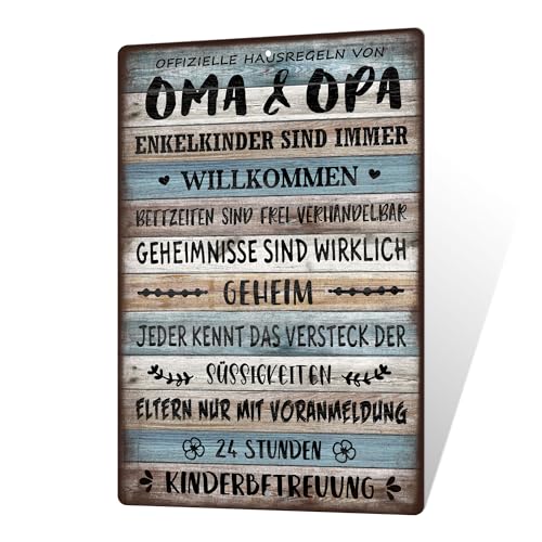 Putuo Decor Metallschild Oma & Opa Hausregeln Enkelkinder Willkommen Vintage Blechschild Großeltern Deko Lustige Familiensprüche Wanddeko