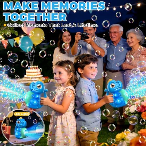 Zerhunt Dinosaur Bubble Machine for Toddler: Automatic Blower with Lights, Large 150ML Tank & Powerful Motor - Produces 15,000+ Colorful Bubbles/Min for Magical Party, Birthday - 4