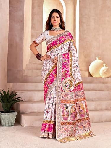 Image of Pandadi Saree Pashmina Silk Kashmiri Weaving Pallu Saree With Unstitched Blouse Piece