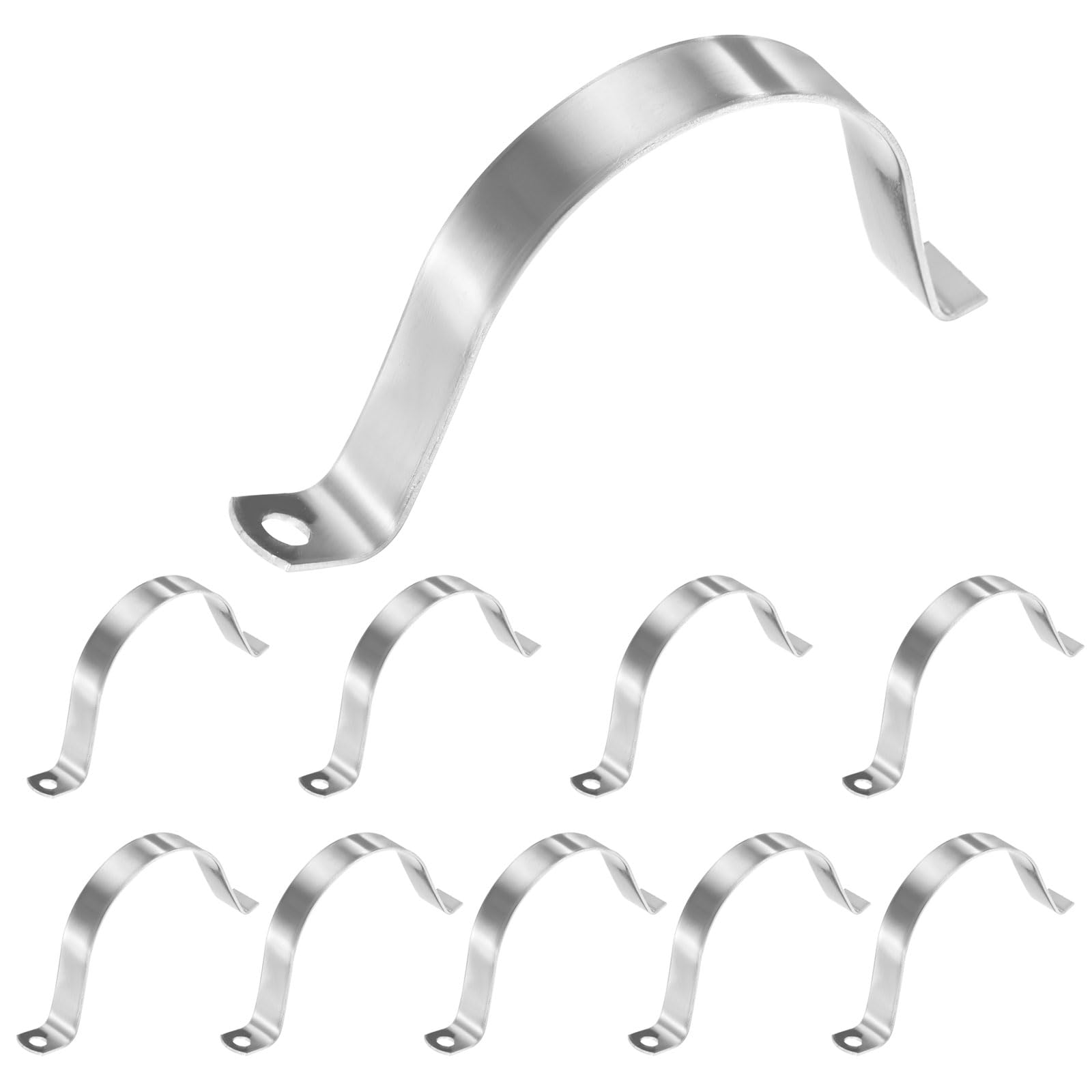 sourcing map 2-1/2 Inch Pipe Strap, 304 Stainless Steel Conduit Clip 10Pcs Single Hole Strap Clamp for Pipe Tube Cable Fixing (63mm, Silver)