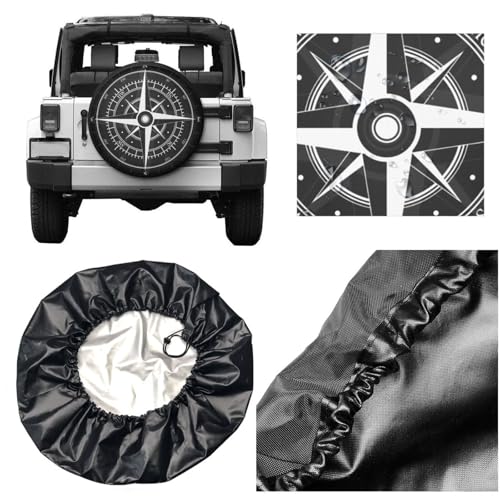 Image of Delerain Spare Tire Covers Compass Black Wheel Cover Sun Protector Waterproof for Jeep Truck RV Trailer SUV and Many Vehicle (14 Inch for Diameter 23 inch-27 inch)