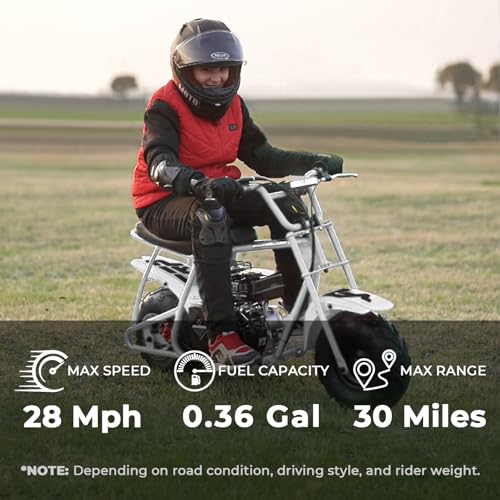 Image of FRP Mini Dirt Bike GMB100 Basic, New 99CC Gas Powered Mini Bike 4-Stroke 3HP, Off-Road for Teens /Adult, Trail Up to 28 Mph, Weight Support Up to 220 LBS,White